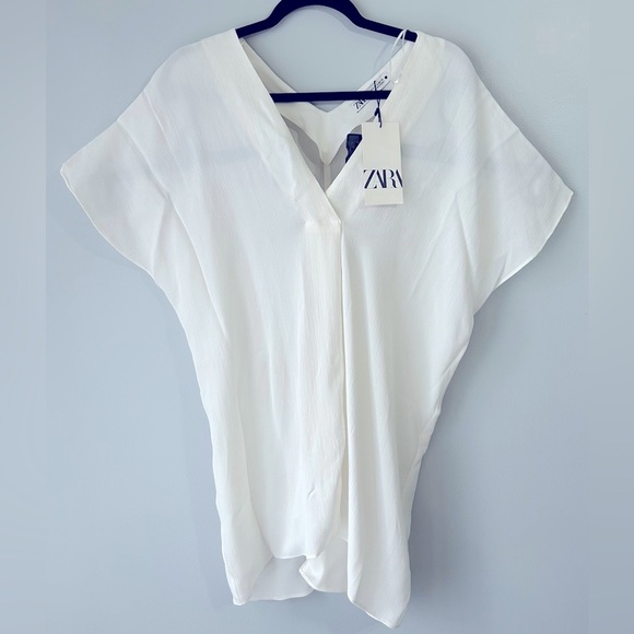 NWT Zara sz small white Dolman Sleeve Tunic Mandarin Collar Blouse - Picture 1 of 7